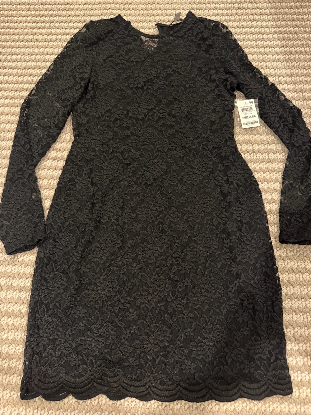 Bar III Black Floral Lace Long-Sleeve Sheath Dress